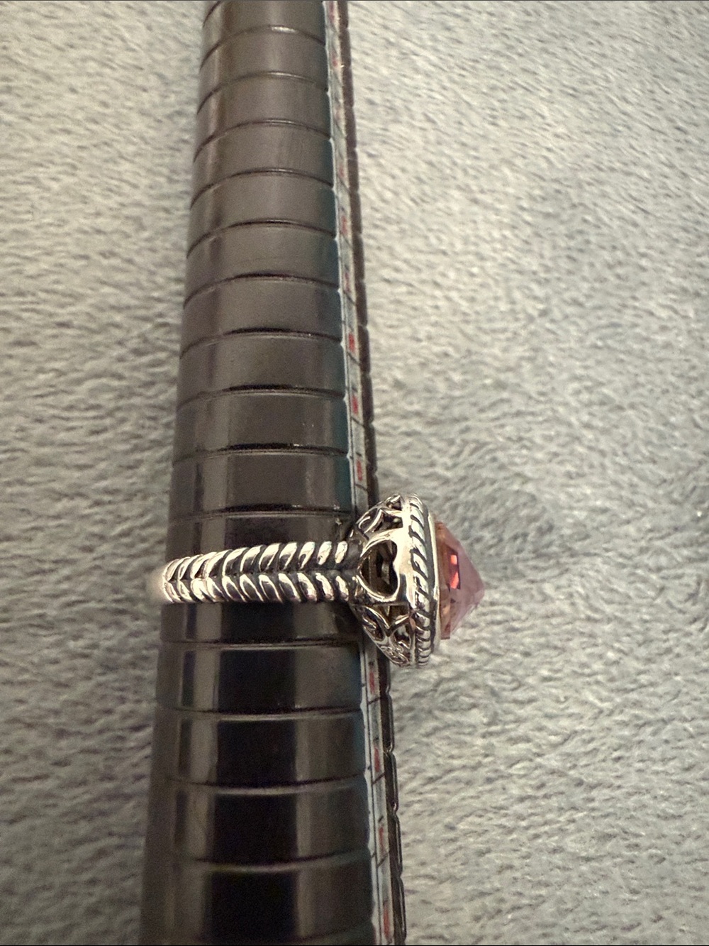 Silver Rope-Edge Pink Stone Statement Ring - Picture 3 of 5